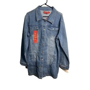 buzz jeans womens blue denim jacket coat longer length dark wash size medium